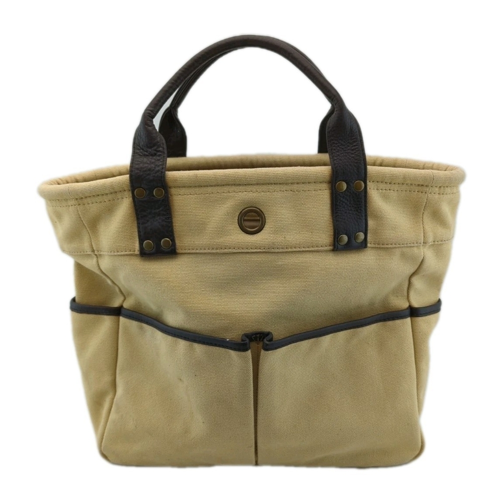Levenger Tote Bag Leather Canvas Yellow Brown 12x 12x 4